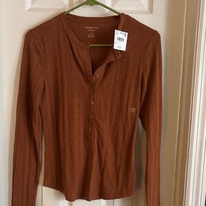 American Eagle Outfitters Women's Orange - Brown Button-Up Top